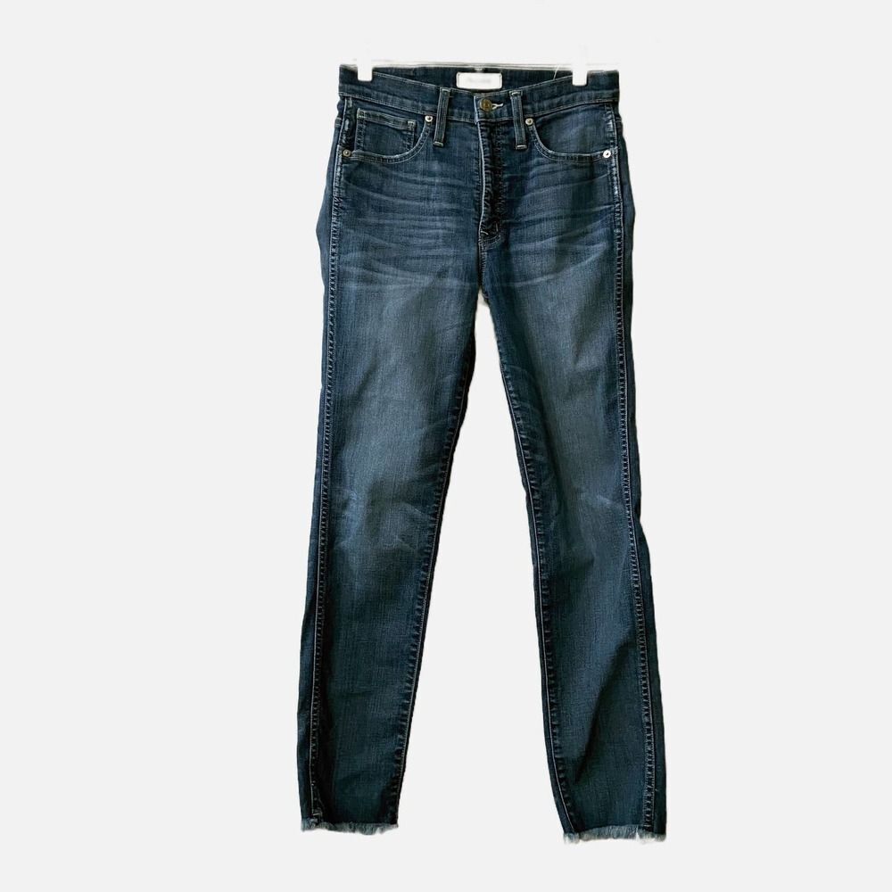 Madewell medium wash slim straight frayed ankle high waist jeans womens 26
